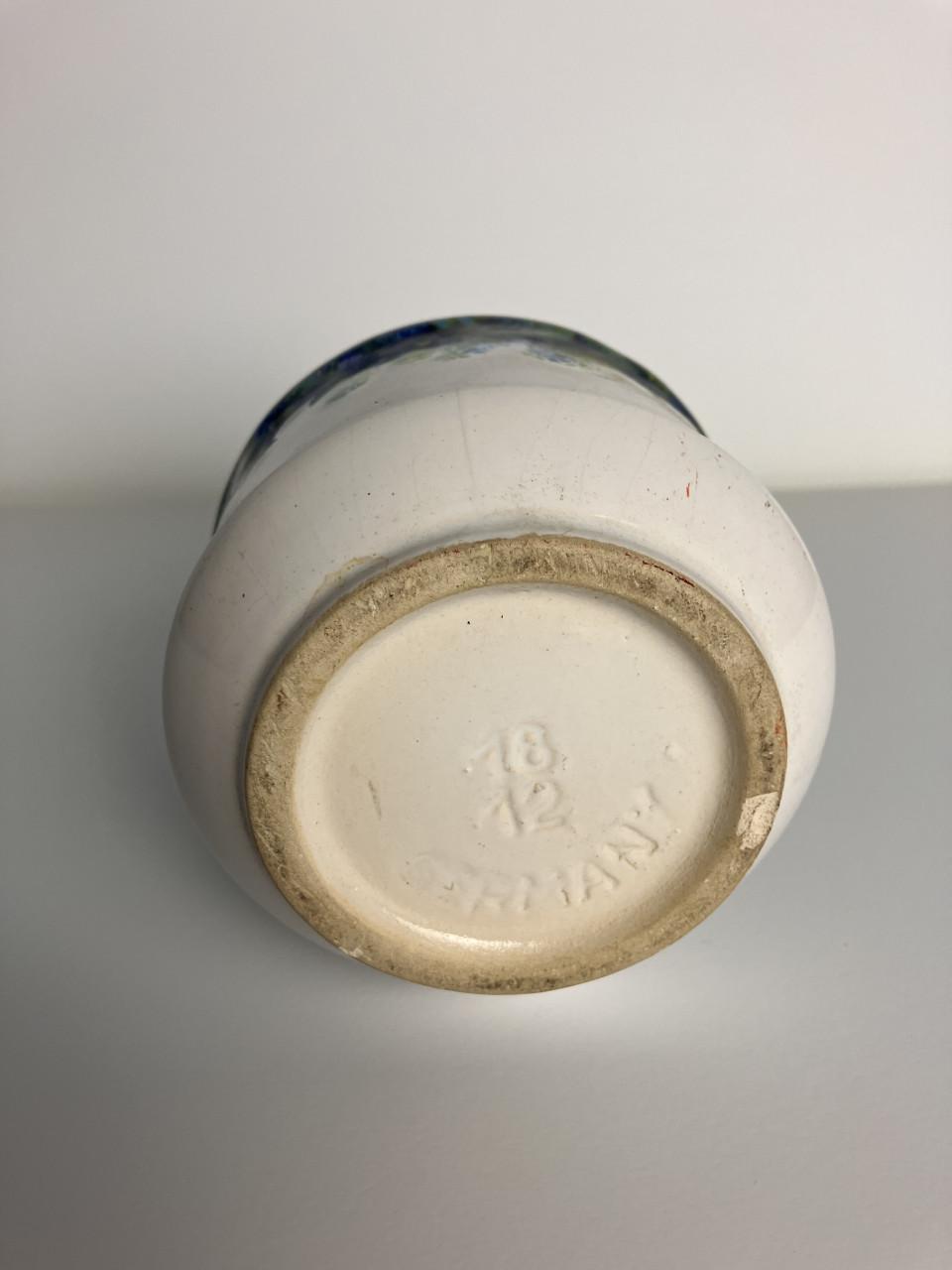 West Germany vaas 18/12 vintage – keramiek – wit/blauw/groen – 12 cm