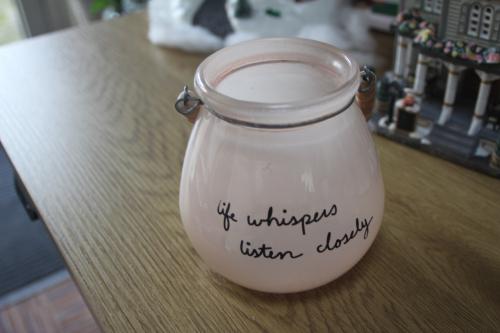 Potje voor theelichtje met spreuk...GERESERVEERD