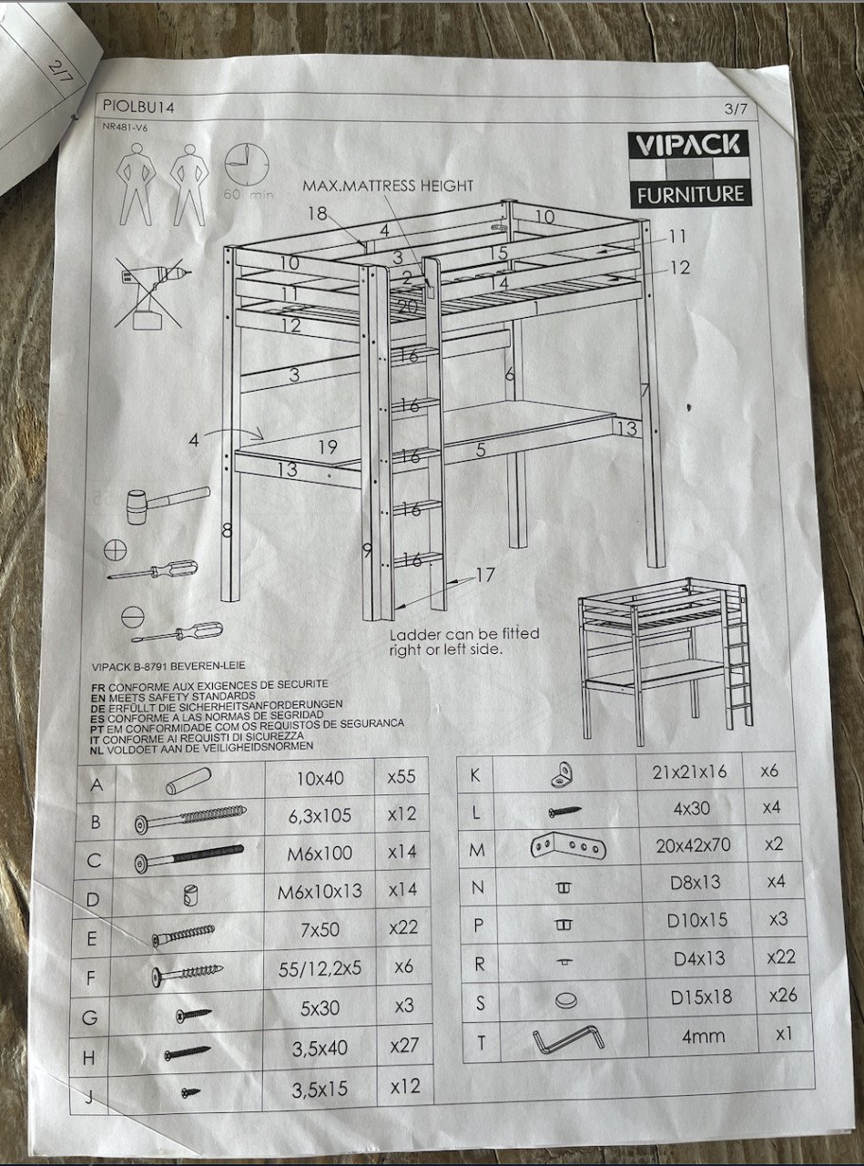 HOOGSLAPER met BUREAU - Wit - Hout - Vipack