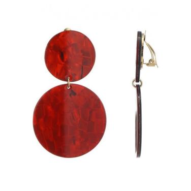 Oorclips rood met een gemarmerd patroon en elegante ronde hanger
