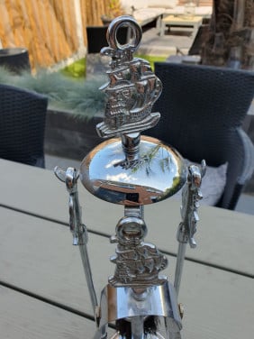 Prachtig chroom openhaard stel 5 delig met schip verzieringen...