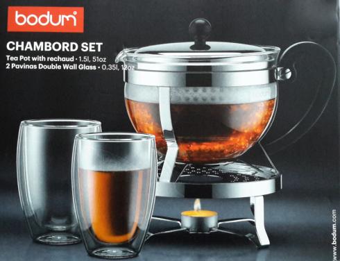 Bodum Chambord theeset theepot + rechaud + 2 glazen Pavina