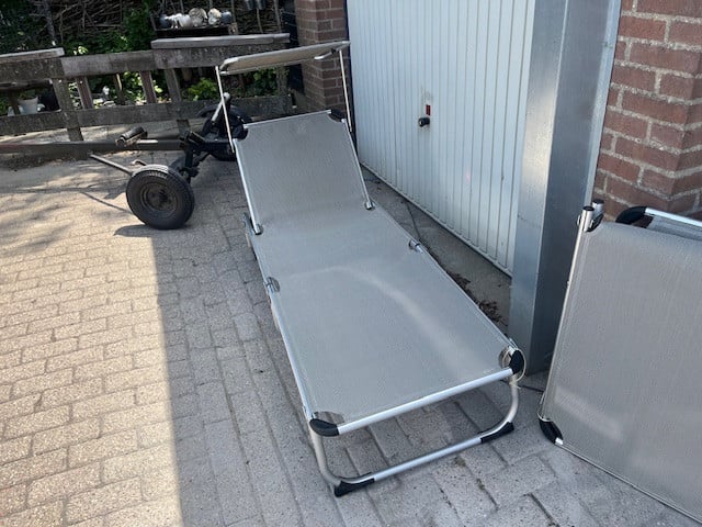 Opvouwbare ligbed met Verstelbare Luifel, aluminium, 2 stuks