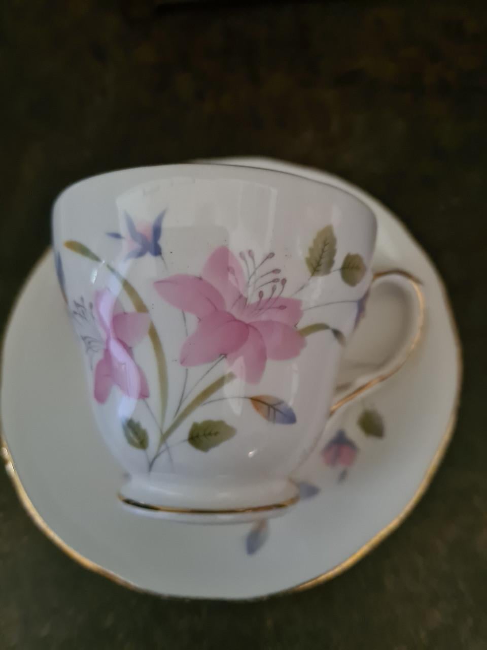 Duchess vintage handbeschilderd porseleinen kop en schotel