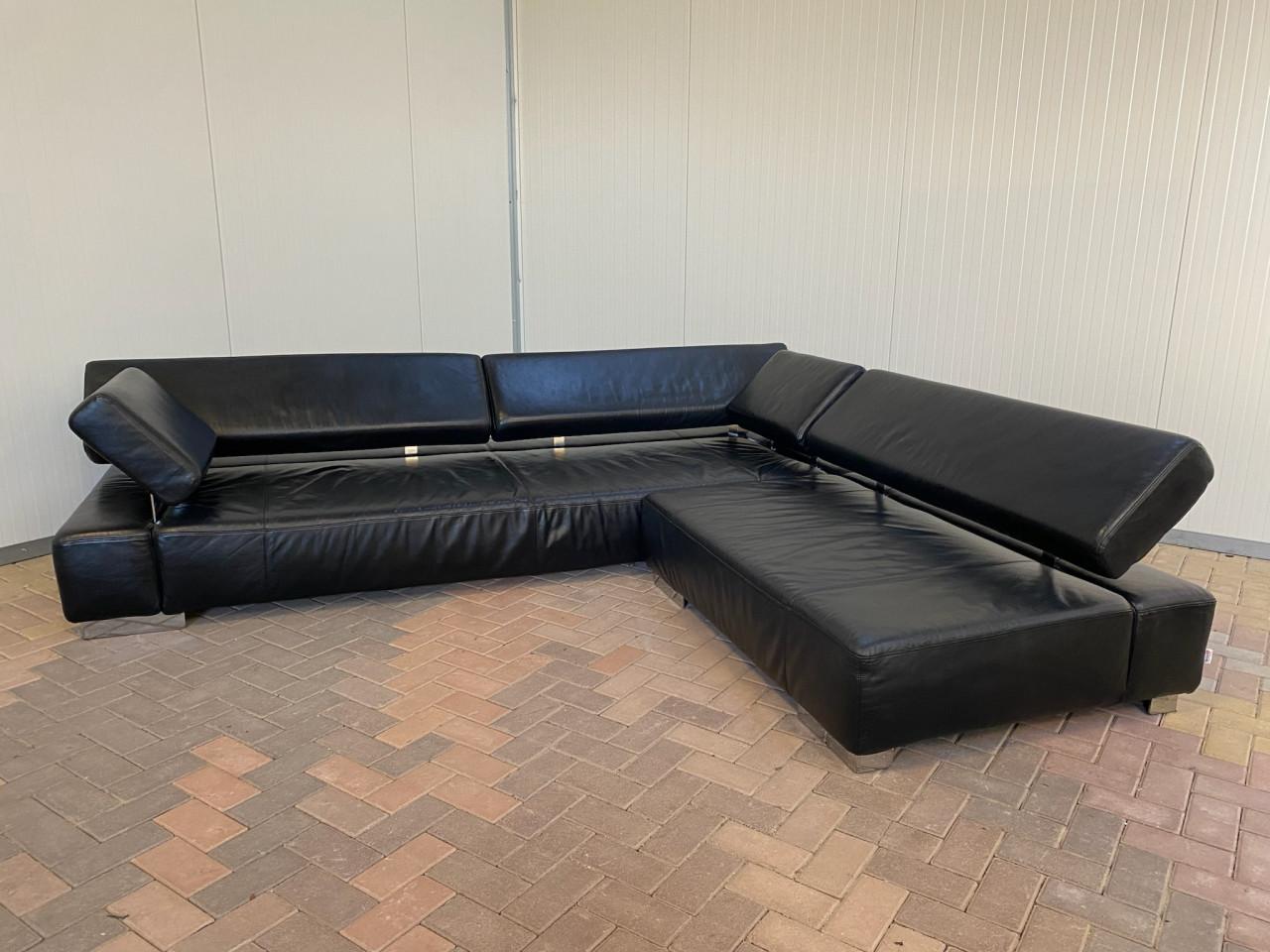 Bruhl Zwarte Leren Hoekbank-Ruime Lounge – Gratis Levering NL