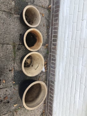 4 Bloempotten , geglazuurd , glanzend, blauw