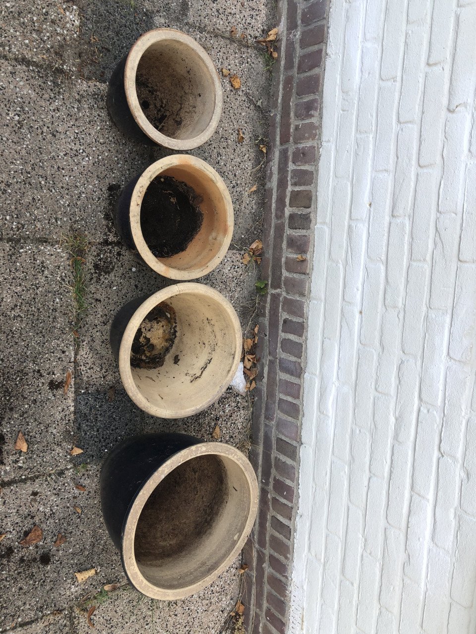 4 Bloempotten , geglazuurd , glanzend, blauw
