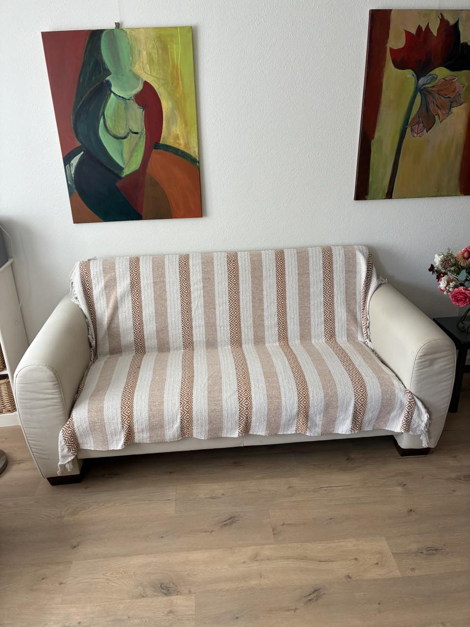 2 zits Bank, grijs textiel. 180 x 90