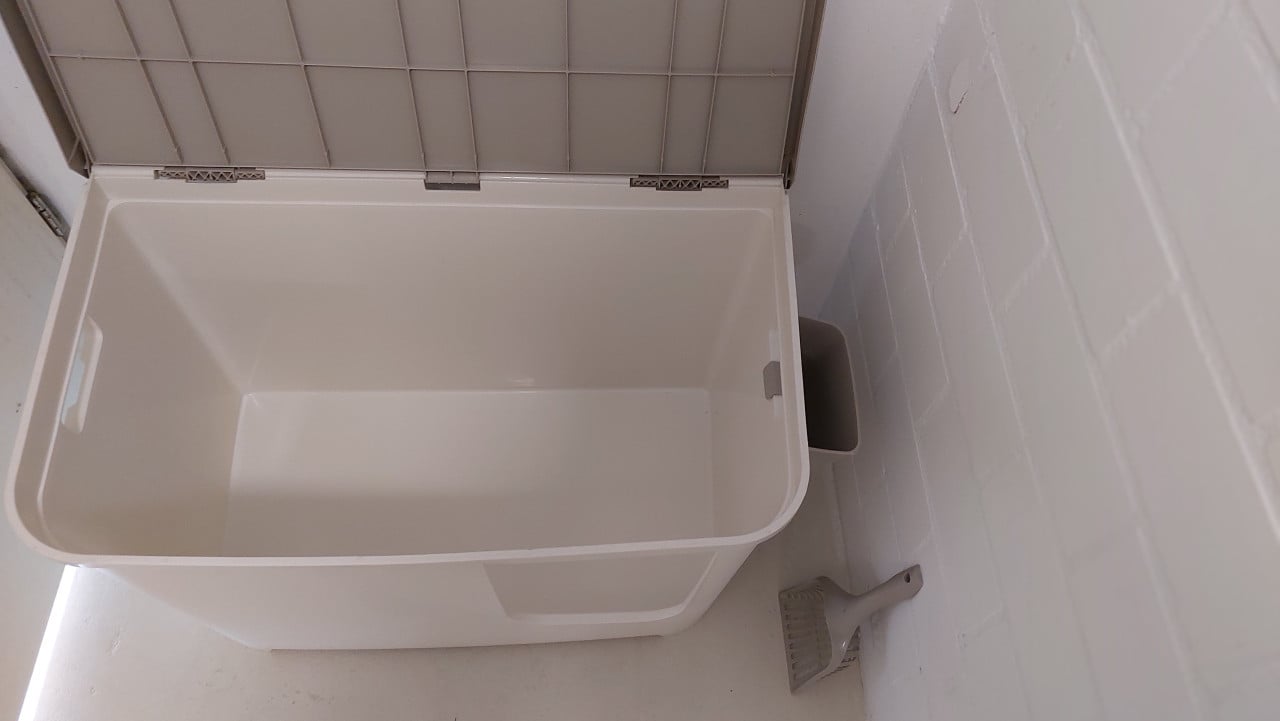 Kattenbak + uitloopmat-kattentoilet-kattenhuis-grijs wit-45x45x76