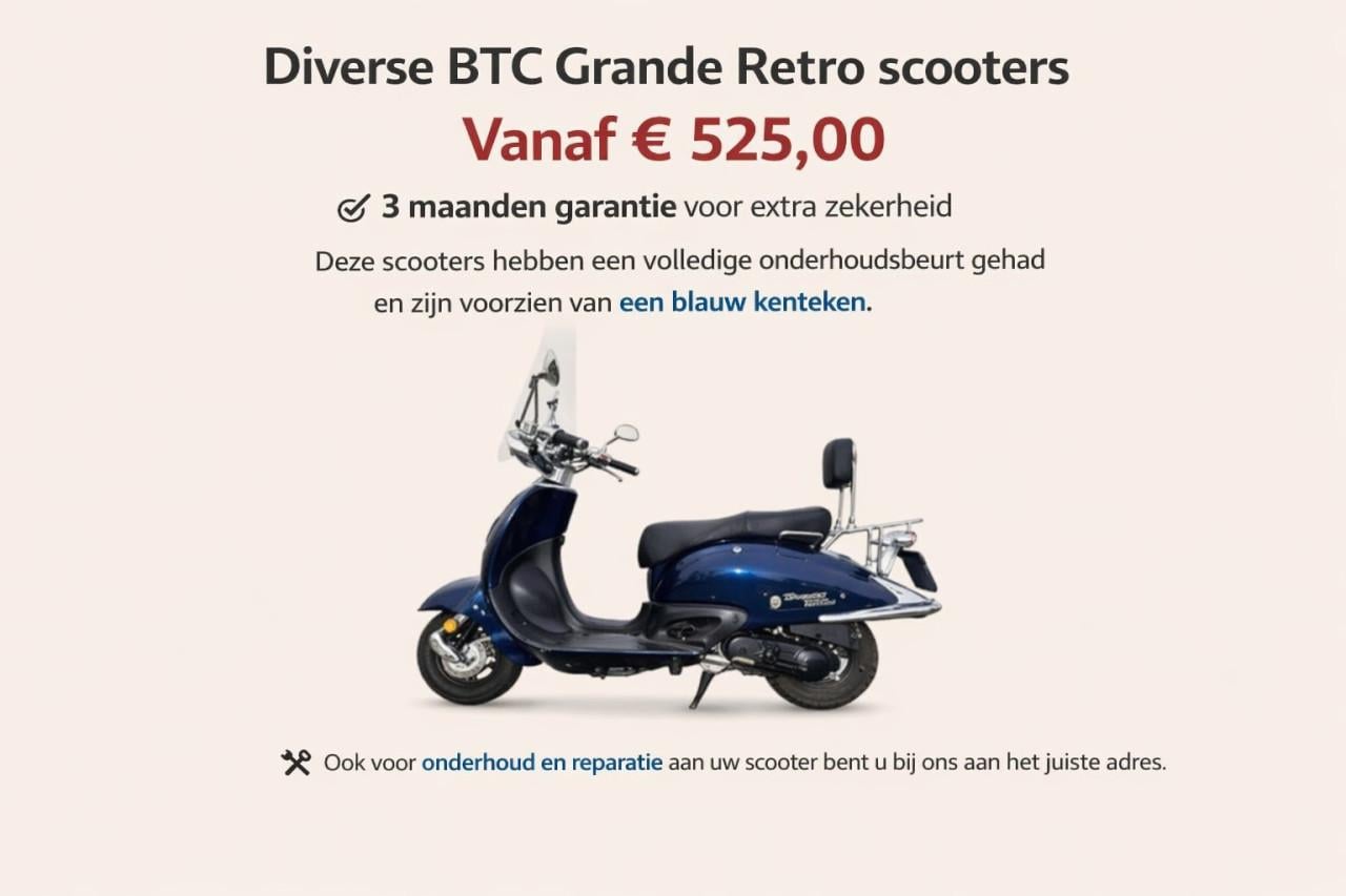 🛵 BTC Grande retro  en berini scooters vanaf € 525