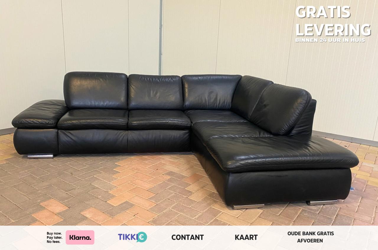 GRATIS LEVERING HEEL NL Mooie Zwarte Echt Leer Hoekbank