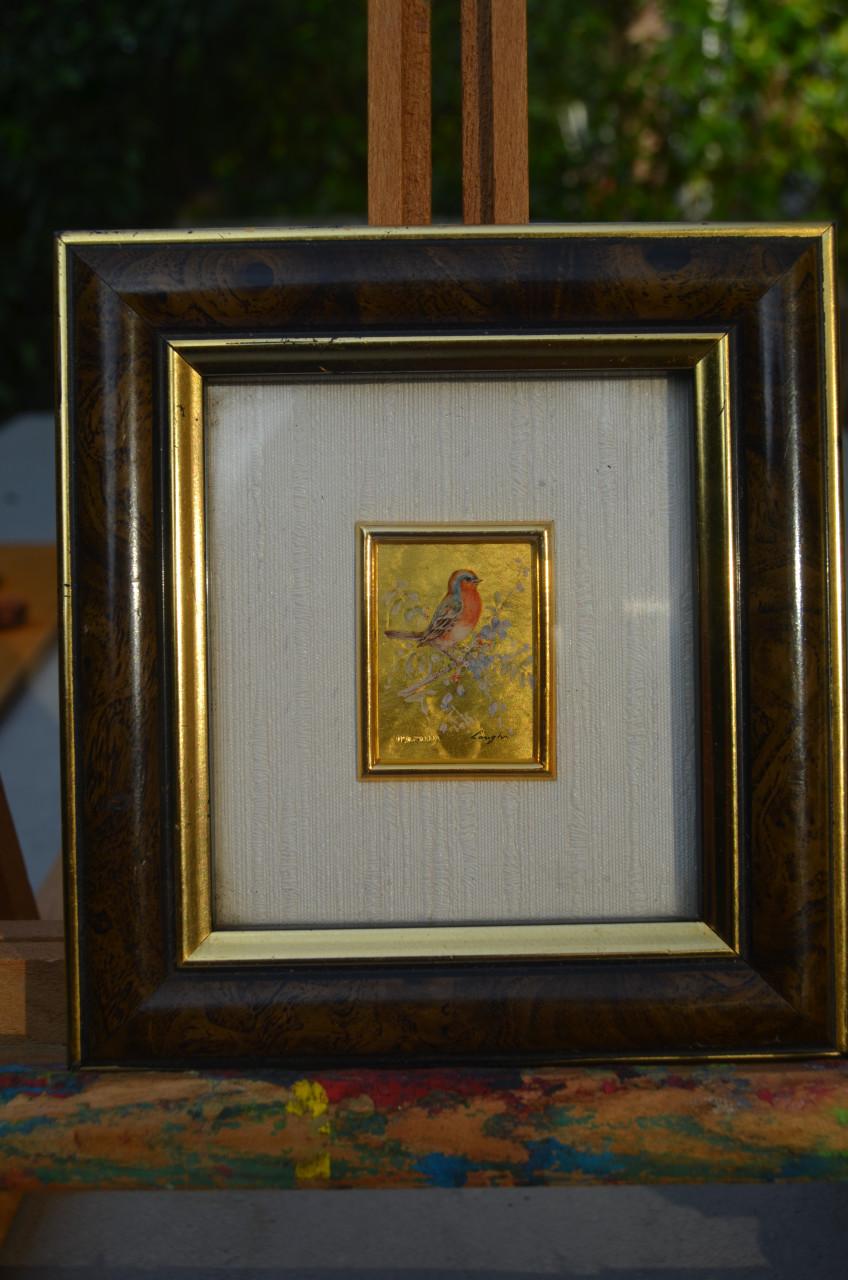 Chromolitho gedrukt op 23k bladgoud 'Vogeltje'