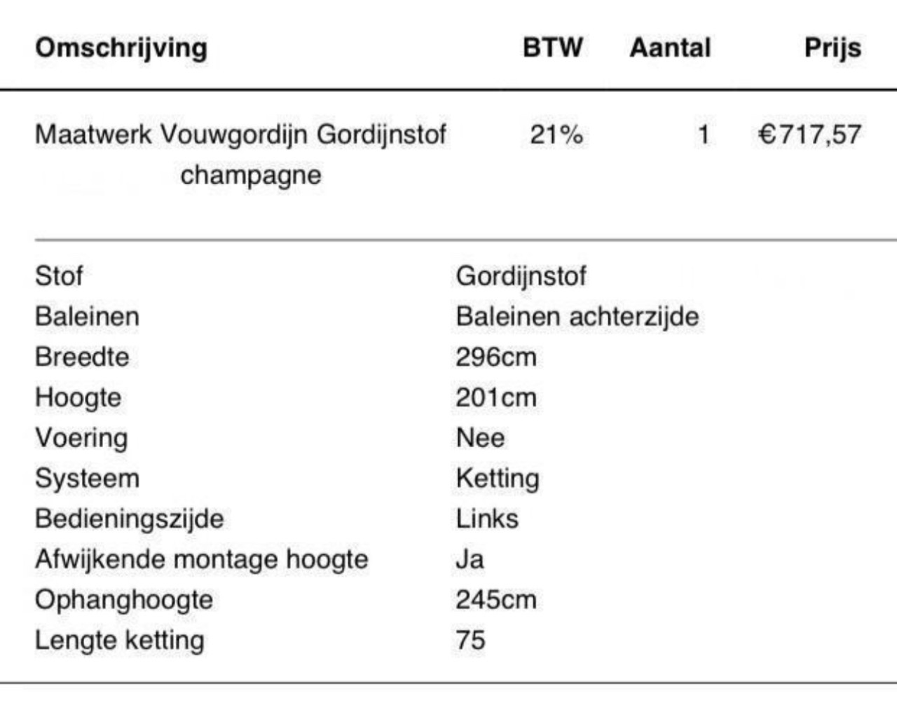 NIEUW in verpakking Vouwgordijn 296cm breed 201cm hoog