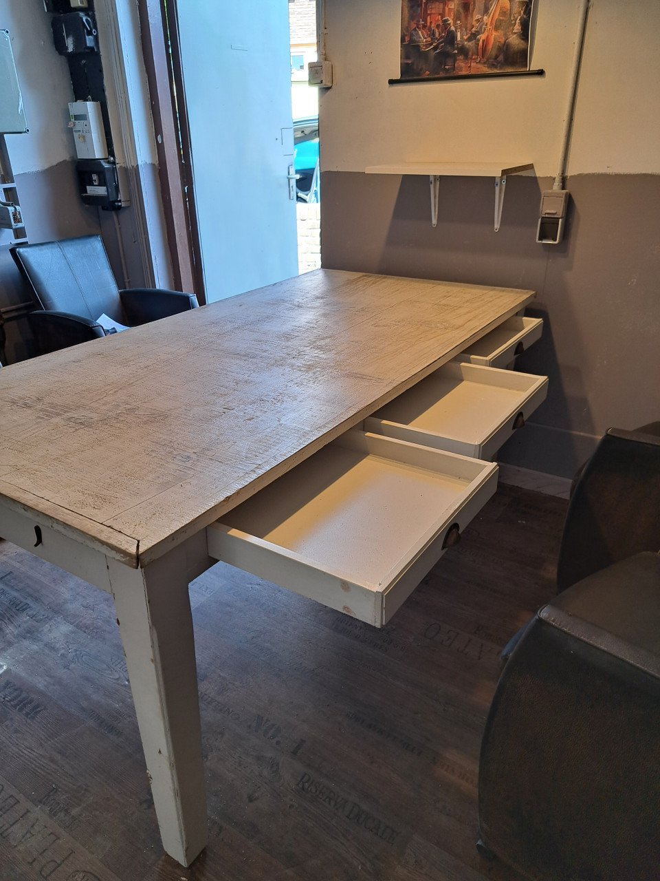 Riviera maison tafel met 6 stoelen van leer