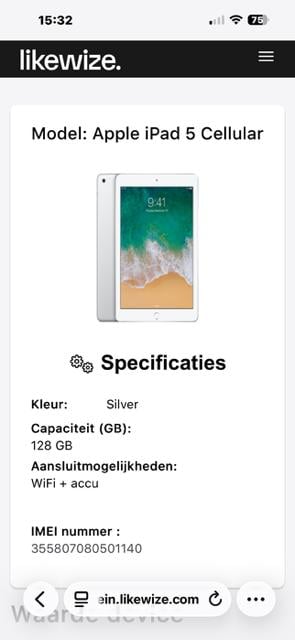 Te koop; I-pad5 goed werkend onbeschadigd APPLEwifi cellular