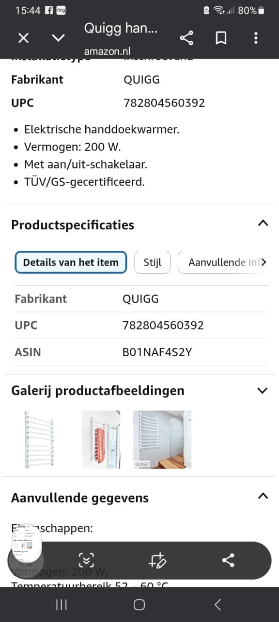 Elektrische  handdoekverwarmer