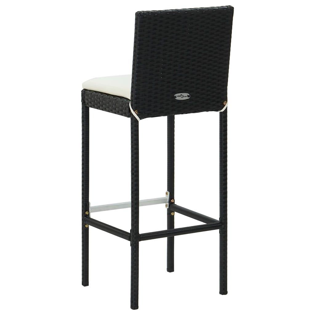 Barkrukken met kussens 2 st poly rattan zwart
