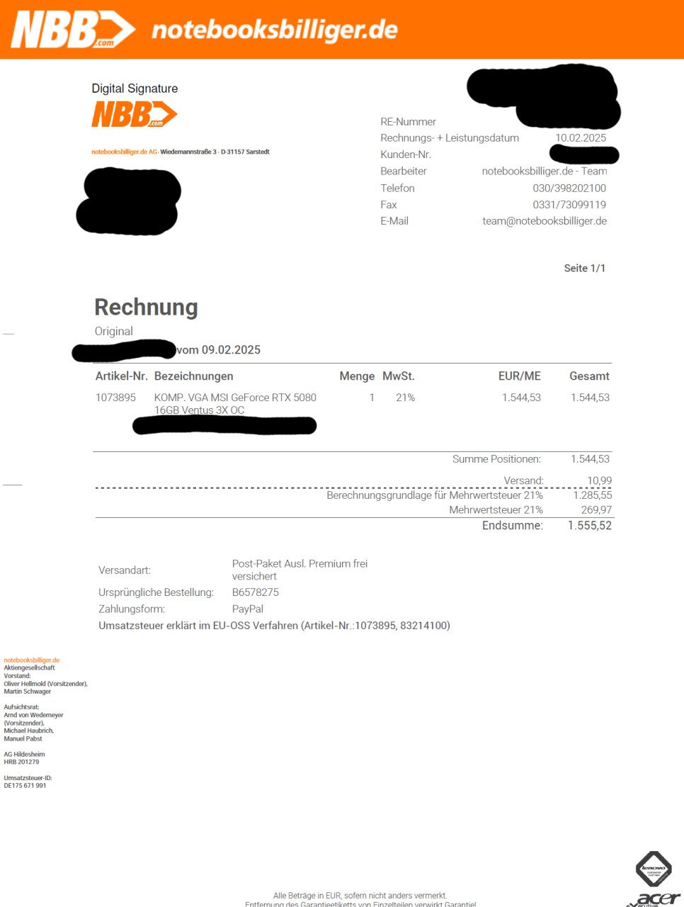 MSI RTX 5080 Ventus 3x OC Edition