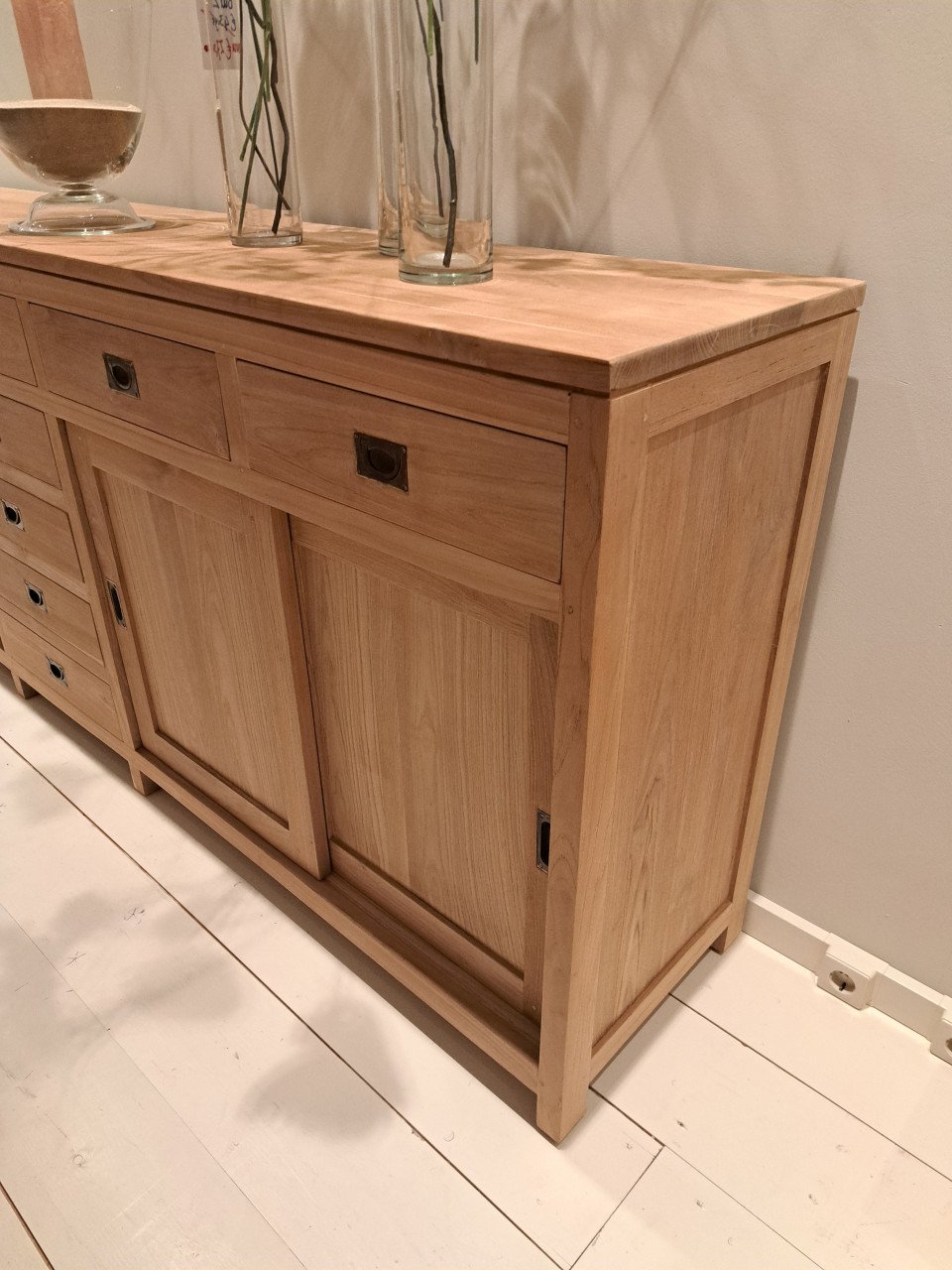 Massief teak dressoir - NIEUW - 260cm lang, nog 2 stuks!