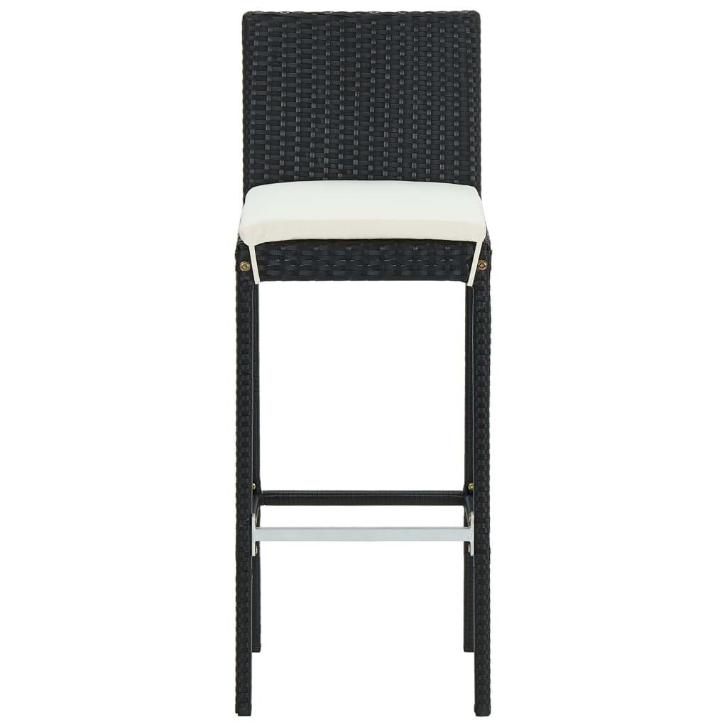 Barkrukken met kussens 2 st poly rattan zwart