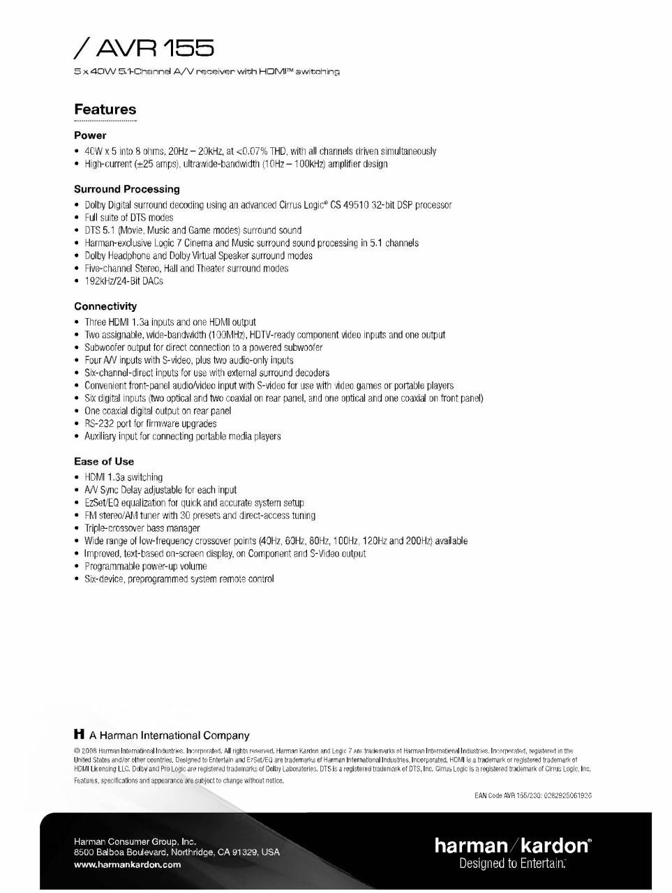 Harman Kardon AVR155 - AV receiver