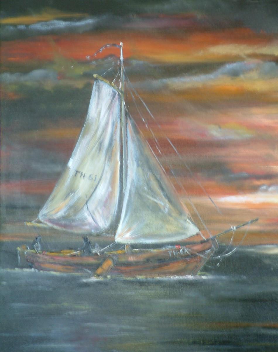 Tholen 61  ondergaande zon 100 x 80 cm  olie verf op doek