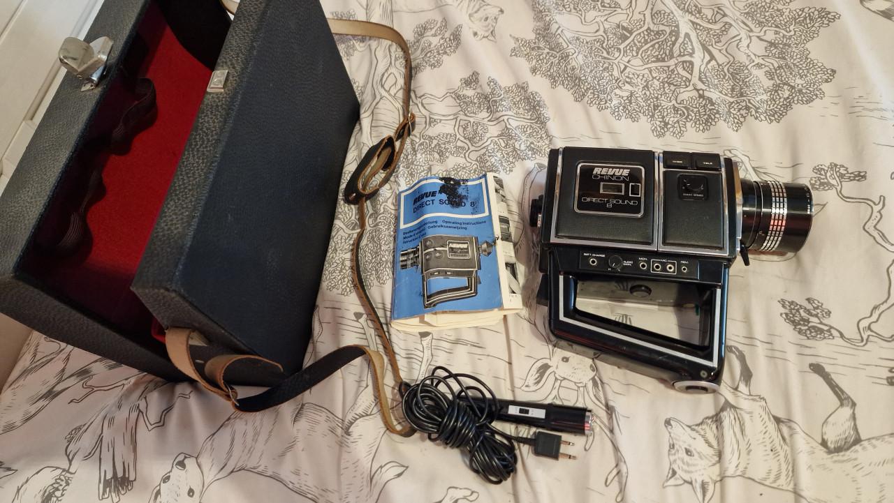 Vintage Revue Chinon Direct Sound 8 filmcamera, compleet met originele koff