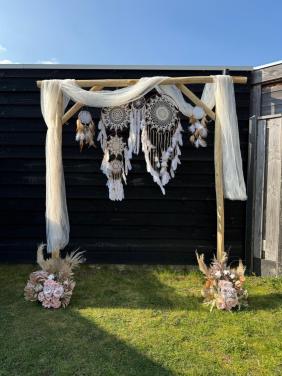 Mooie houten backdrop frame incl aankleding