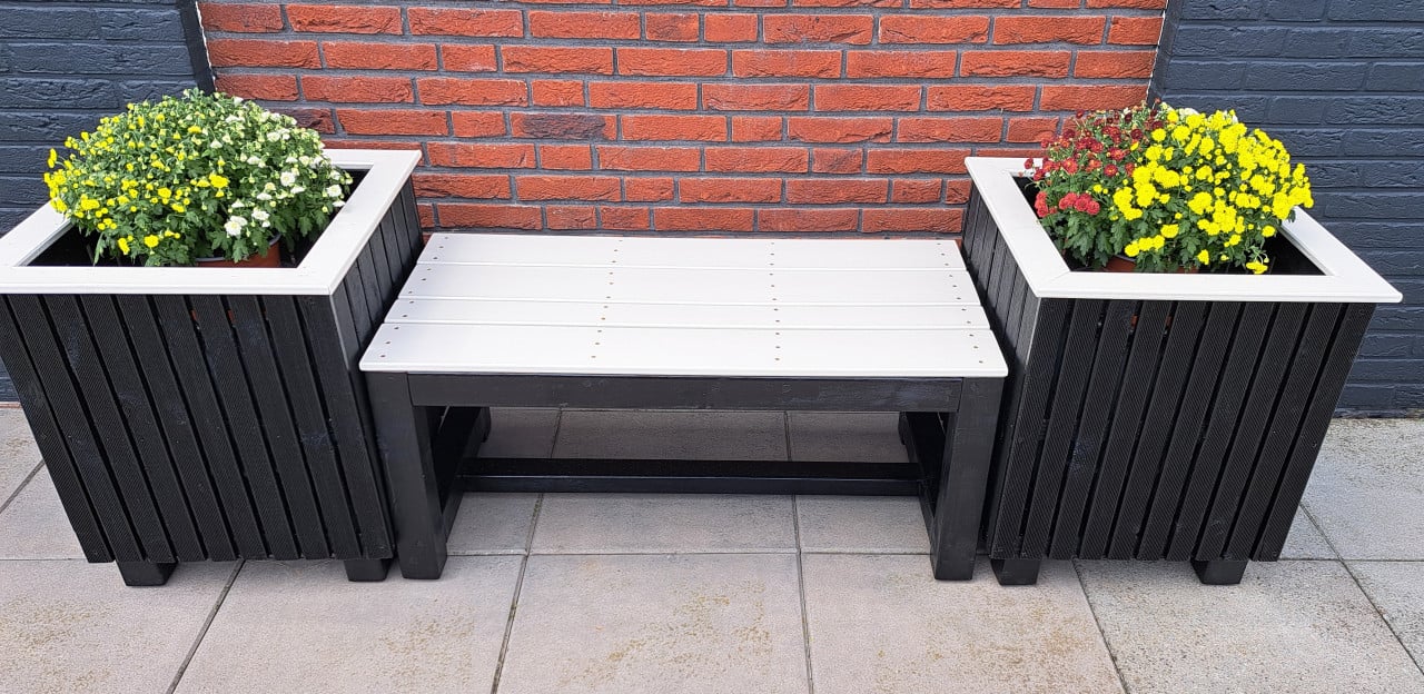 Mooie, stevige tuinbank incl. 2 plantenbakken - strak design