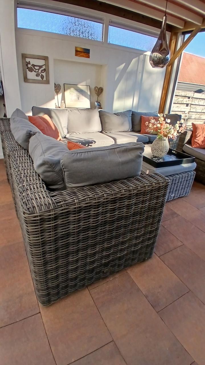 Tuinset loungeset hoek met fauteuil en poef/tafel 8 plaatsen