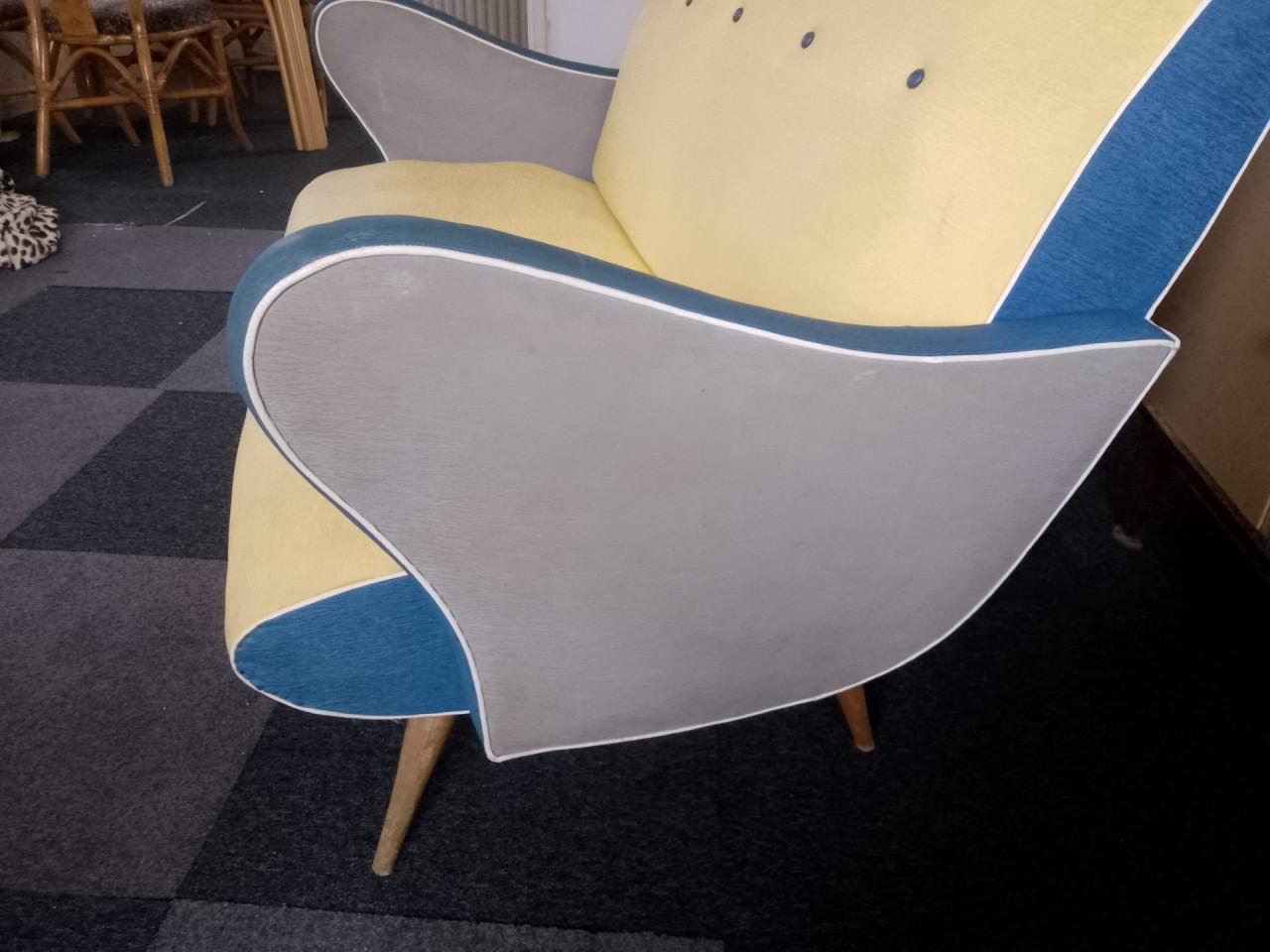 Jaren 50 bank (geel/grijs/blauw)