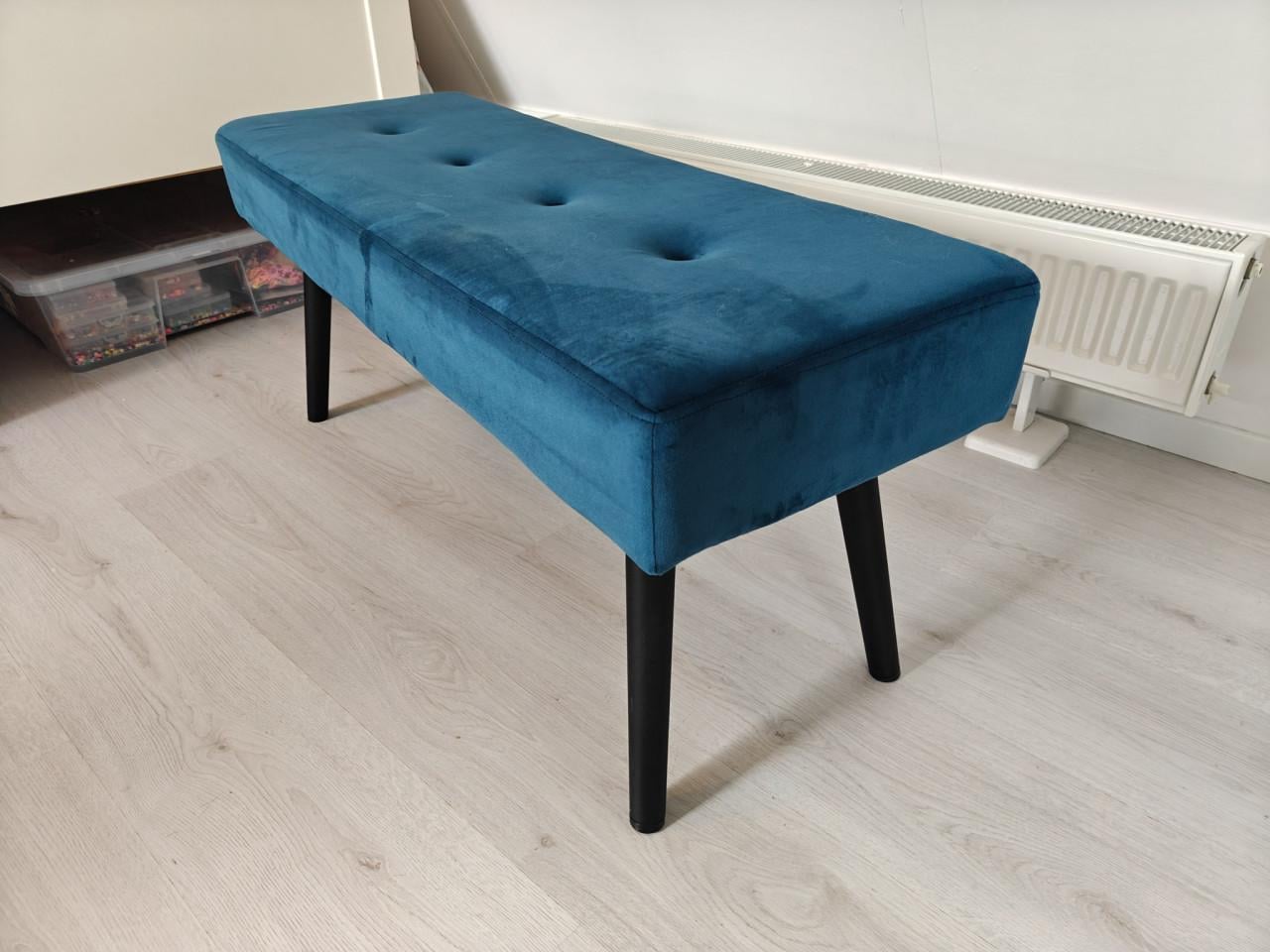 Bankje / schoenenbank / eettafelbank - 100cm blauw fluweel