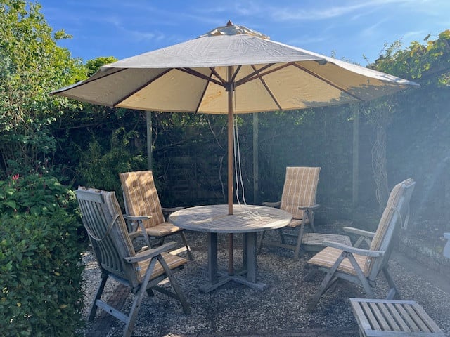 Teakhouten ronde stokparasol