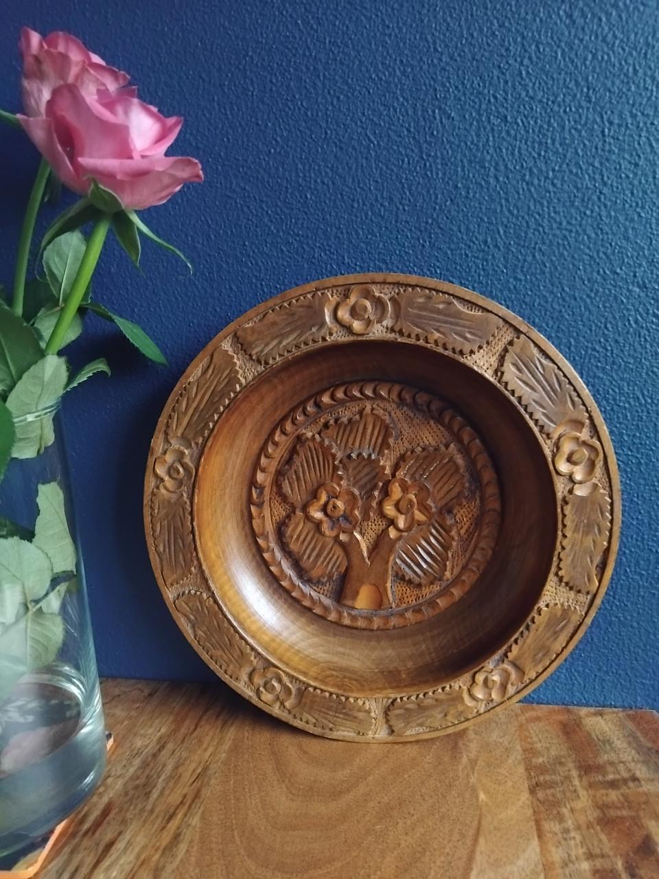 Antiek Houtsnijwerk Wandbord Bord