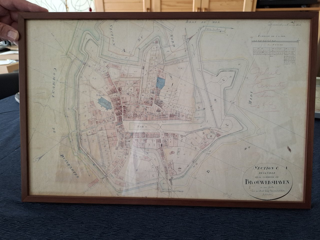 Brouwershaven Repro minuutplan Kadaster. Situatie ± 1812. Fraai ingelijst!