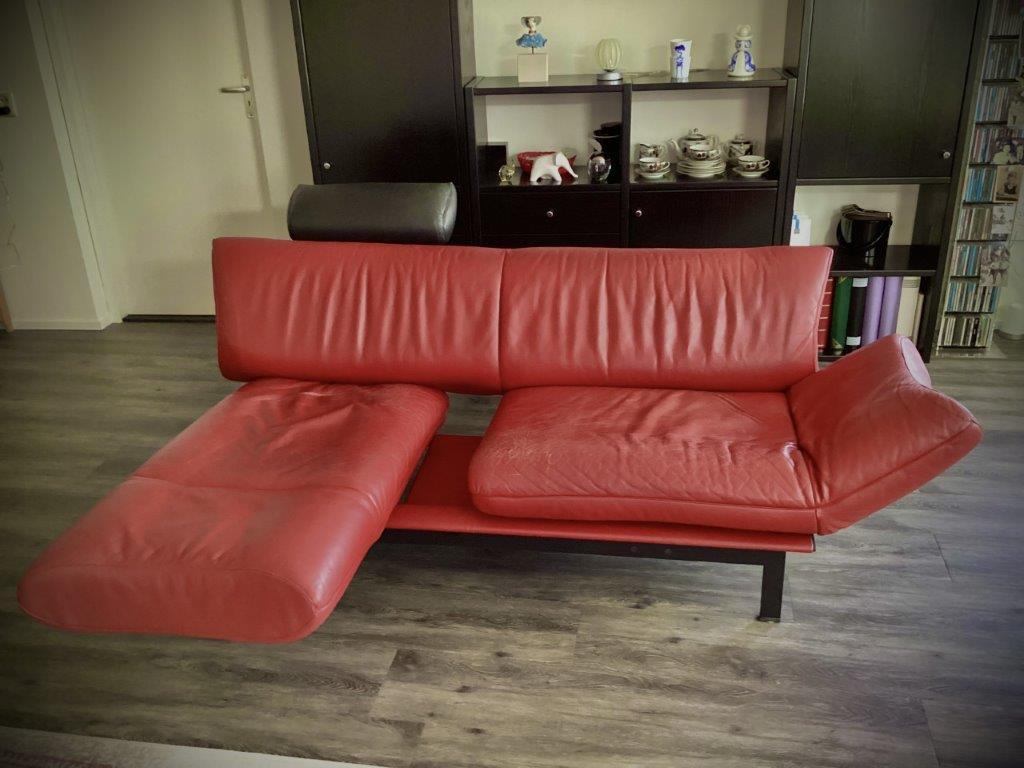 Leolux design bank draaibare zittingen rood echt leer