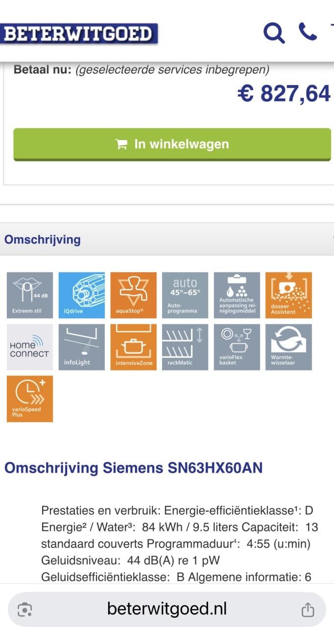 SIEMENS iQ300 A+++ klasse Volledig geïntegreerde vaatwasser SN63HX60AN