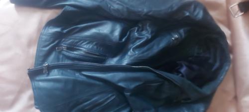 Blauwe leren damesjas