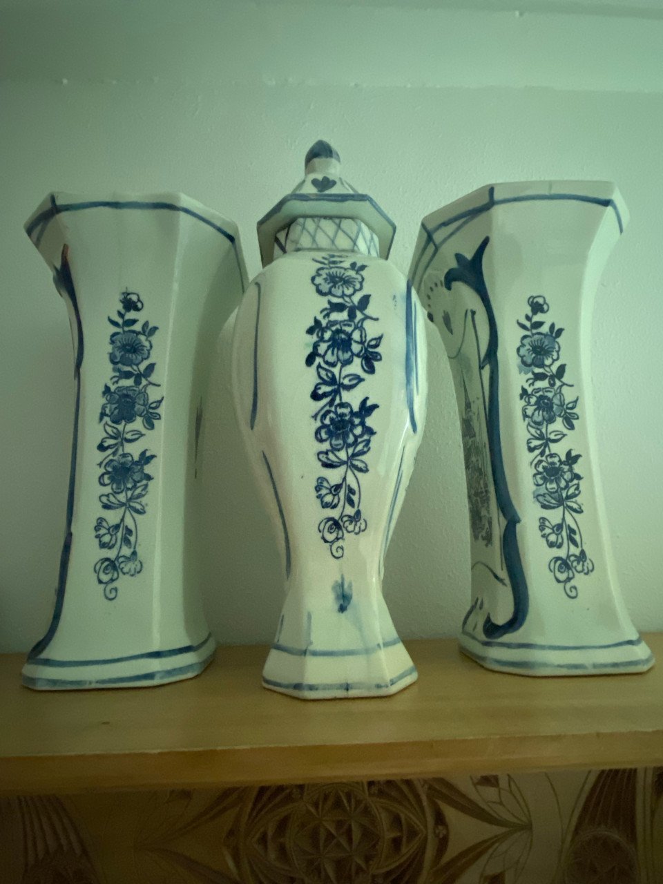 Mooi 3 delig Delfst blauw kaststel