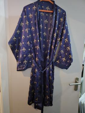 Donkerblauwe, satijnachtige ochtendjas Maat L