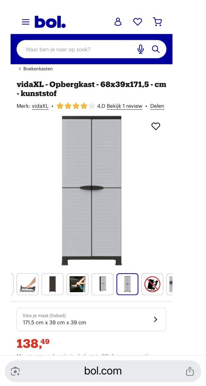 Tuin/berging/schuur Opbergkast 180x68x40 cm.  HBD. kunststof