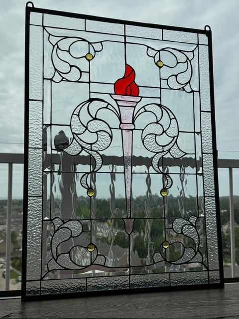 Glas in lood Olympische fakkel.