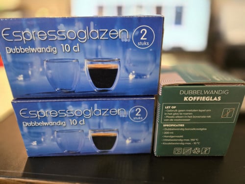 2x 2 dubbelwandige espressoglazen + 1 dubbelwandig koffieglas