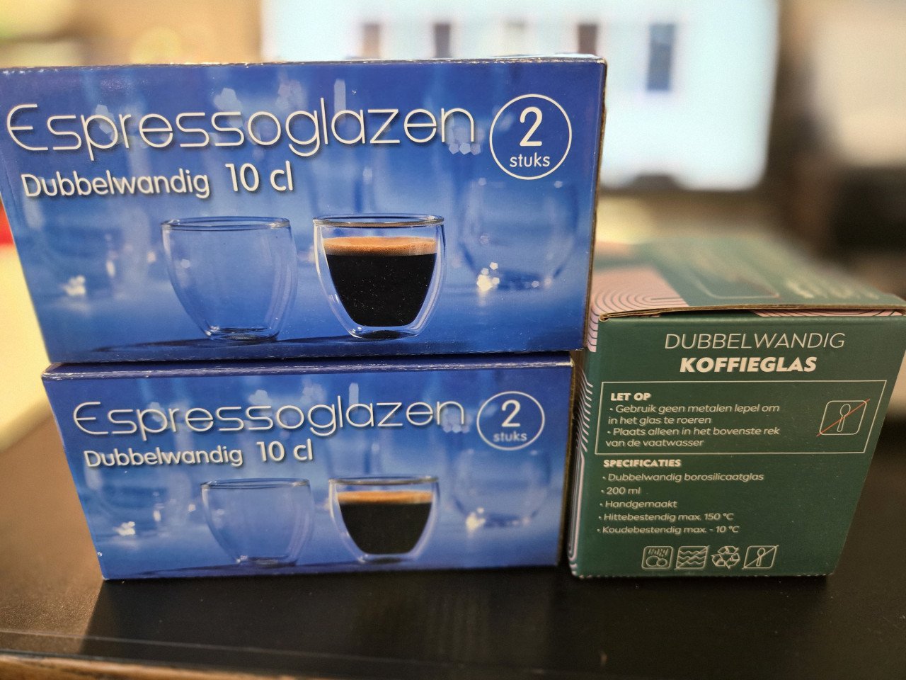 2x 2 dubbelwandige espressoglazen + 1 dubbelwandig koffieglas