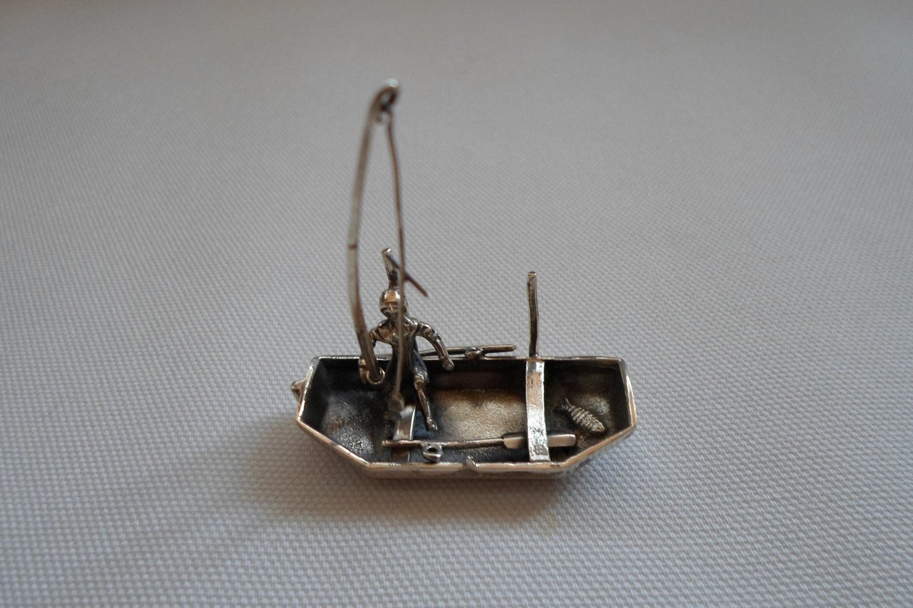 Zilver Miniatuur Visser Boot Hengel