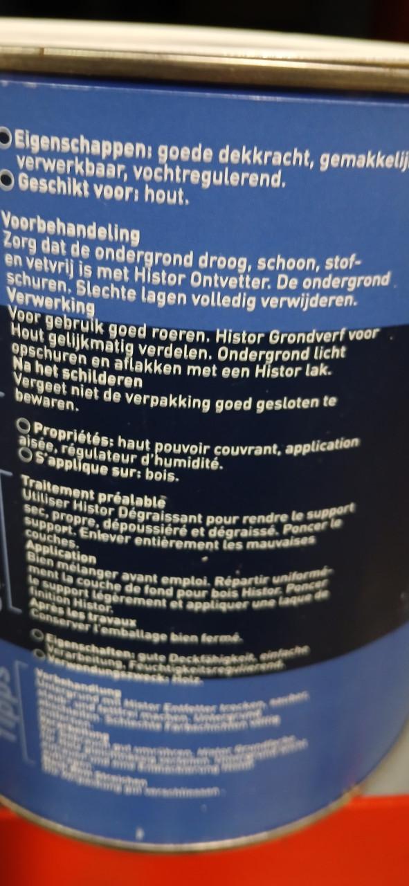 Histor grondverf voor hout kleur wit blik 2.5ltr