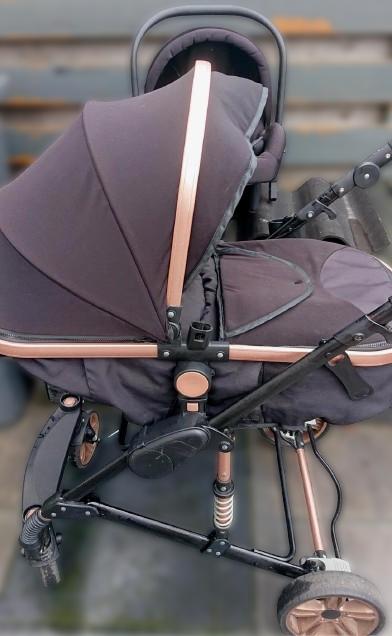 Kinderwagen 3-in-1 zwart/ goudbruin