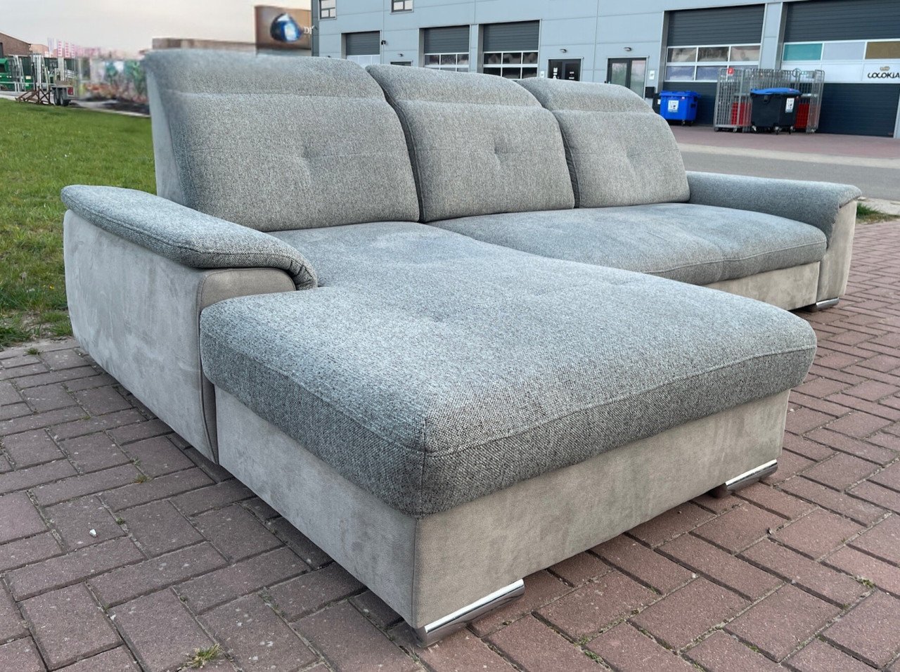 GRATIS LEVERING HEEL NL Grijs Stoffen Hoekbank Slaapfunctie