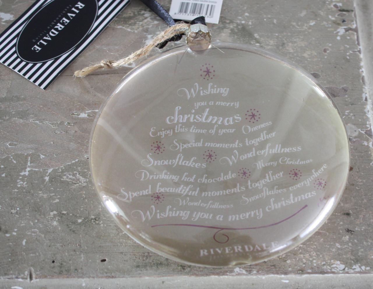 Kerstbalplak glas met tekst goude achtergrond merk riverdaele