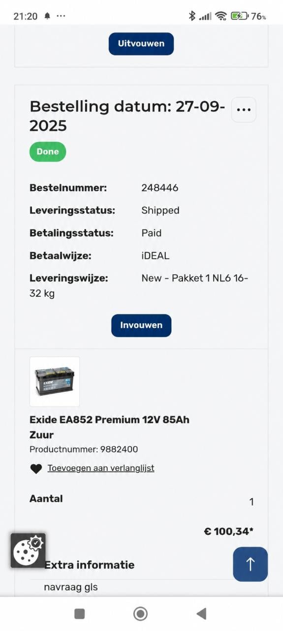 Lood zuur accu 85Ah 12V z.g.a.n
